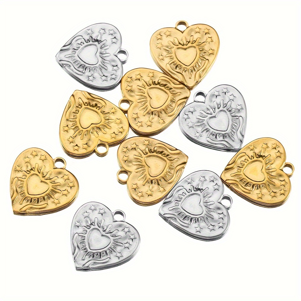 5pcs 304 Stainless Steel Love Charms 17mm Sunburst Heart Pendant